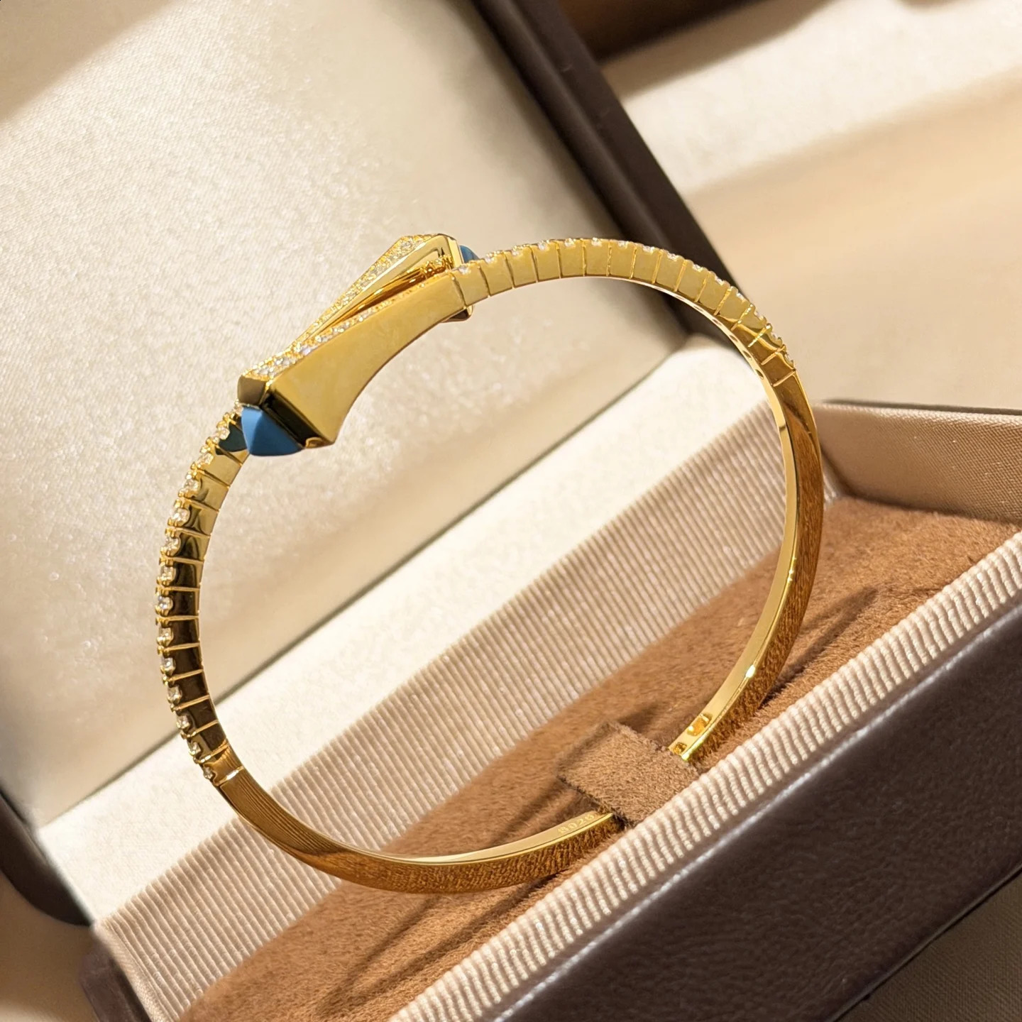y ner 100 925 Sterling Silver Open Bangle Rivets Pyramid Cuff Bracelet Blue Turquoise Cubic Zircon Women Party Jewelr 260626 - view 4
