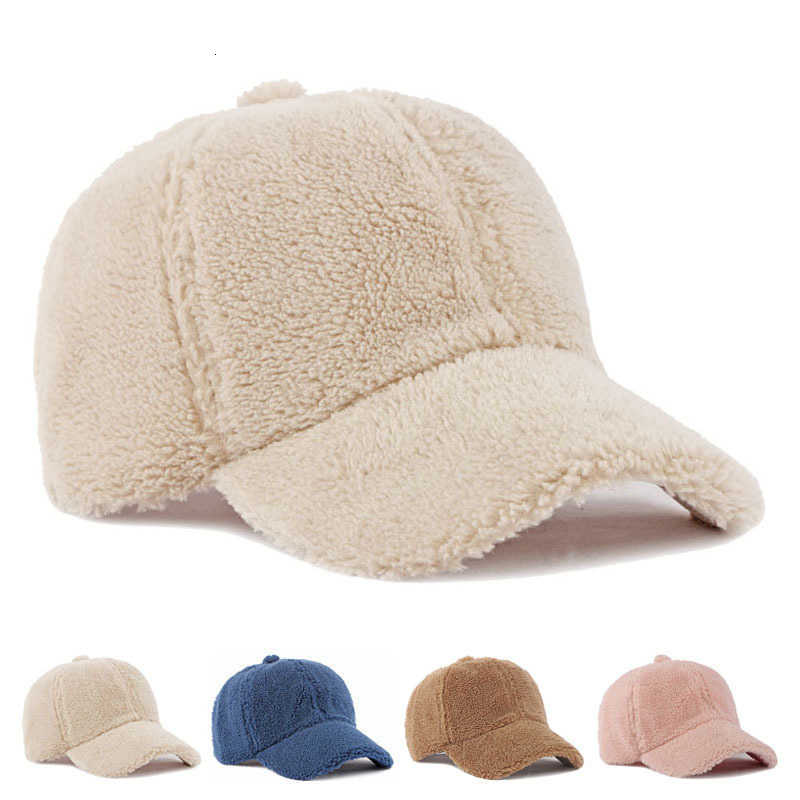 Women Autumn Winter Baseball Artificial Lamb Wool Hats Keep Warm Plush Baseball Caps Spring Baseball Solid Sunshade M260626