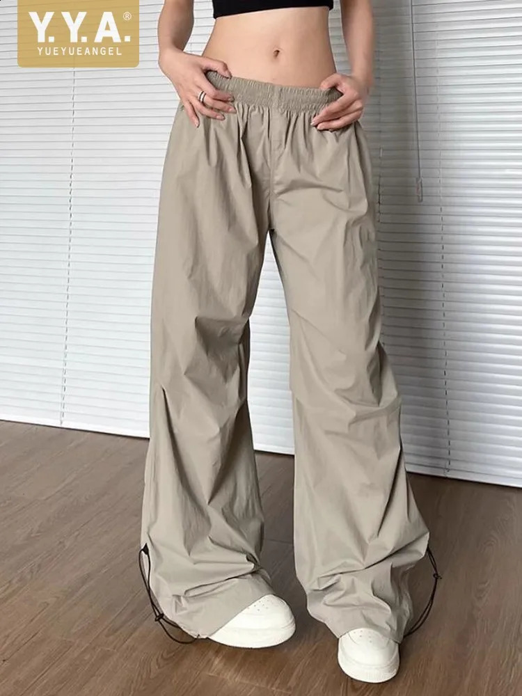 American Style Women Loose Fit Straight Pants Elastic Waist Long Trousers Cargo Boyfriend Hip Hop Female 260625
