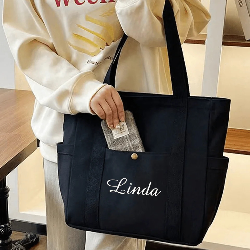 Custom Name Canvas Tote Bag Personalized Spacious Shoulder Bag Versatile Lightweight Large Capacity Bag Goes with Anything 260625 - view 6