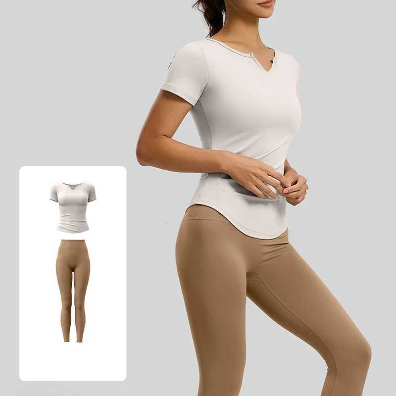 Womens 2 Piece Yoga 2026 Set Short Sleeve Yoga Top Side Ruched High Waist Leggings Butt Lifting Tummy Control Gym Workout Set M260626 - view 3