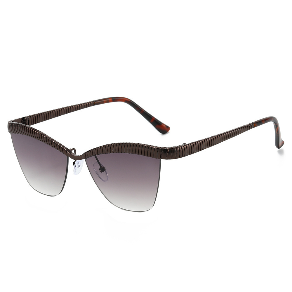 2026 New Half-Rim Fashion European And American Style Unique Cat-Eye Ins-Style Striped Metal Sunglasses - view 6