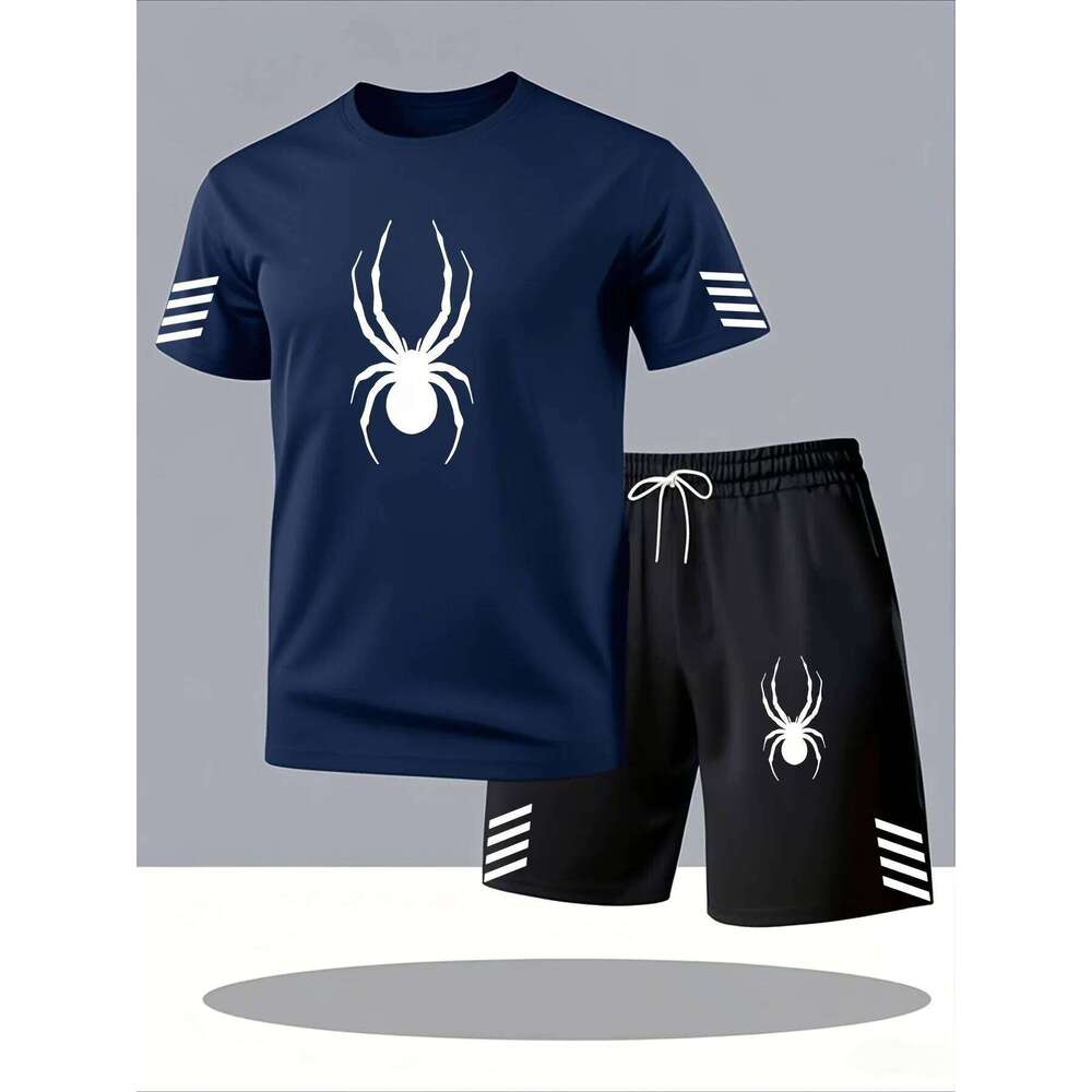 Men Fashion Print Two Piece Set Breathable Crew Neck Short Sleeve T-shirt Casual Sports Shorts Summer Outfit 26Y0626 - view 4