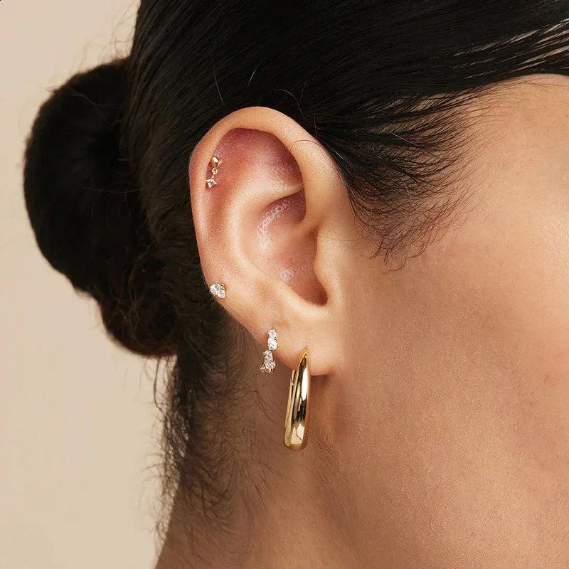 925 Sterling Silver Needle Irregular White Zircon Hoop Earrings For Women Pearl Ear Buckles Vintage Crystal Jewelry Gifts 260626 - view 5