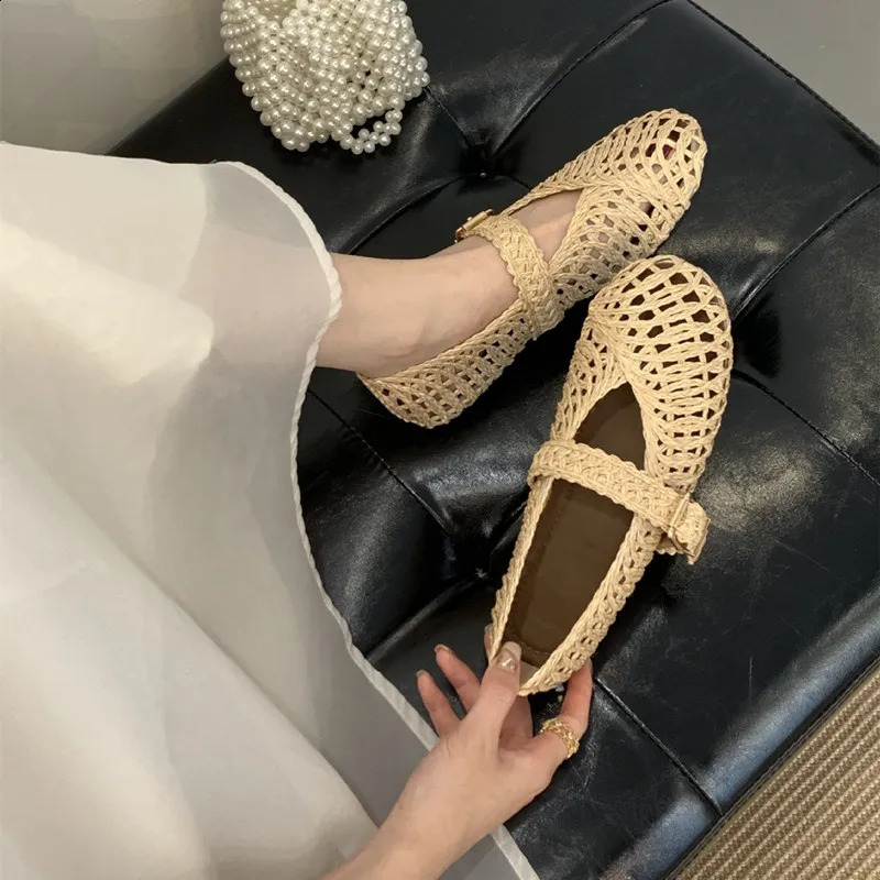 Summer Breathable Hollow out Weave Women Ballet Flats Fashion Mary Janes Soft Soles Walking Loafers Casual Girls Shoes 260626 - view 3