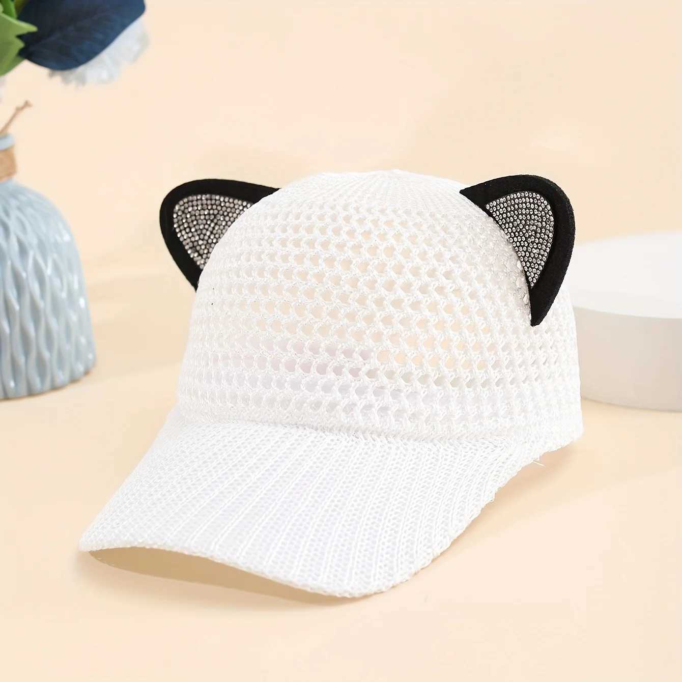 Cute Mesh-Accent Cat-Ear Baseball Trendy Womens Summer Hat featuring a Lightweight Breathable and Openwork Design M260626 - view 6