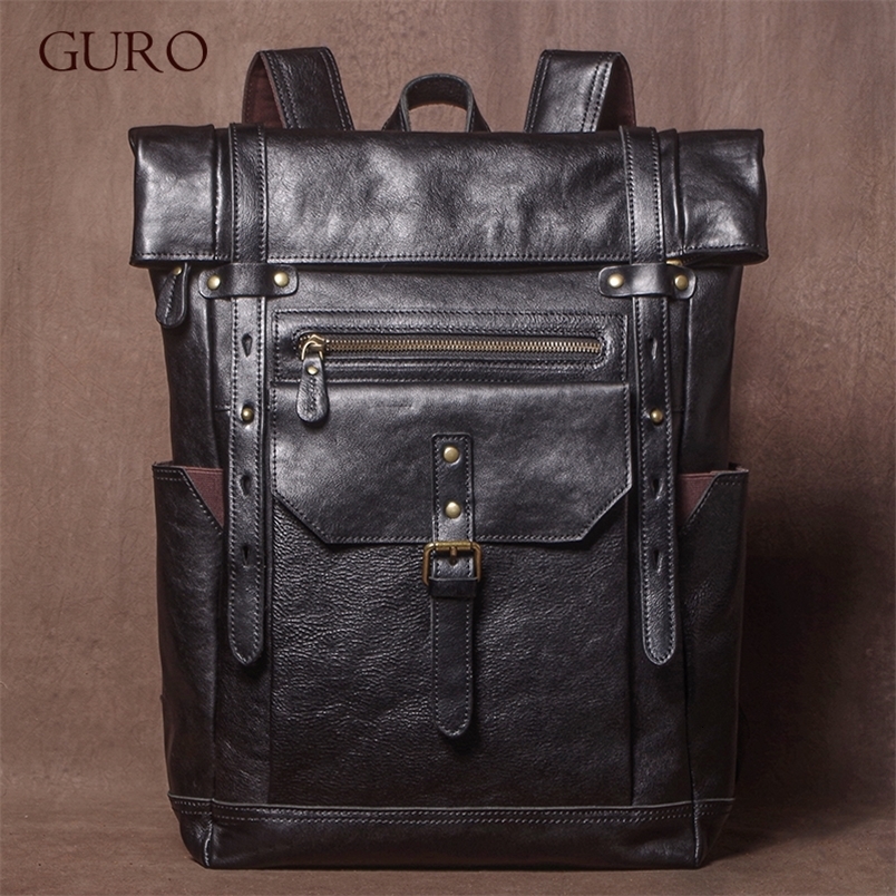 GURO High Quality Genuine Leather Backpack Men Weekend Retro Travel Bag Top Cowhide y Laptop Outdoor Tactical Backpacks y260611