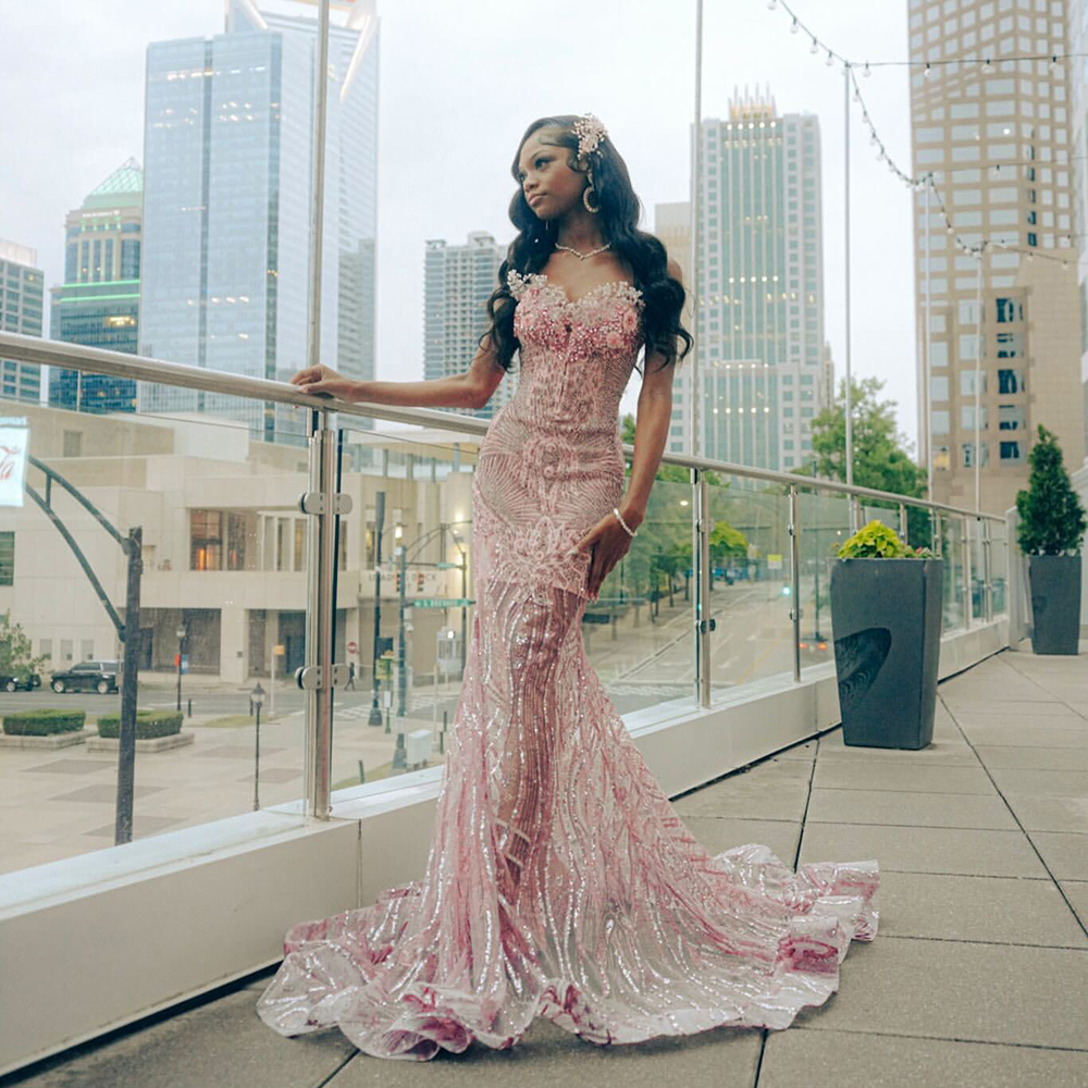 Pink Sequined Prom Dresses 2025 For Women Crystal Formal Evening Party Gala Birthday Gown
