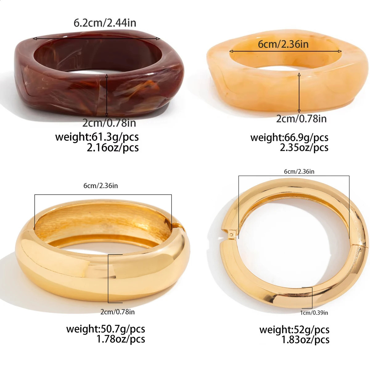 IngeSightZ 3 Styles Vintage Irregular Resin Bangle Bracelets Women Punk Geometric Wide Metal Bracelet Chunky Party Jewelry Gift260624 - view 6