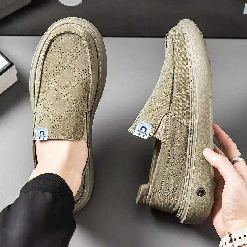 Mens Summer Breathable Casual Shoes Thin Mesh Soft Bottom Sports SlipOn Loafers round Toe Flat Heel Pure Color Rubber Outsole 260626 - view 4