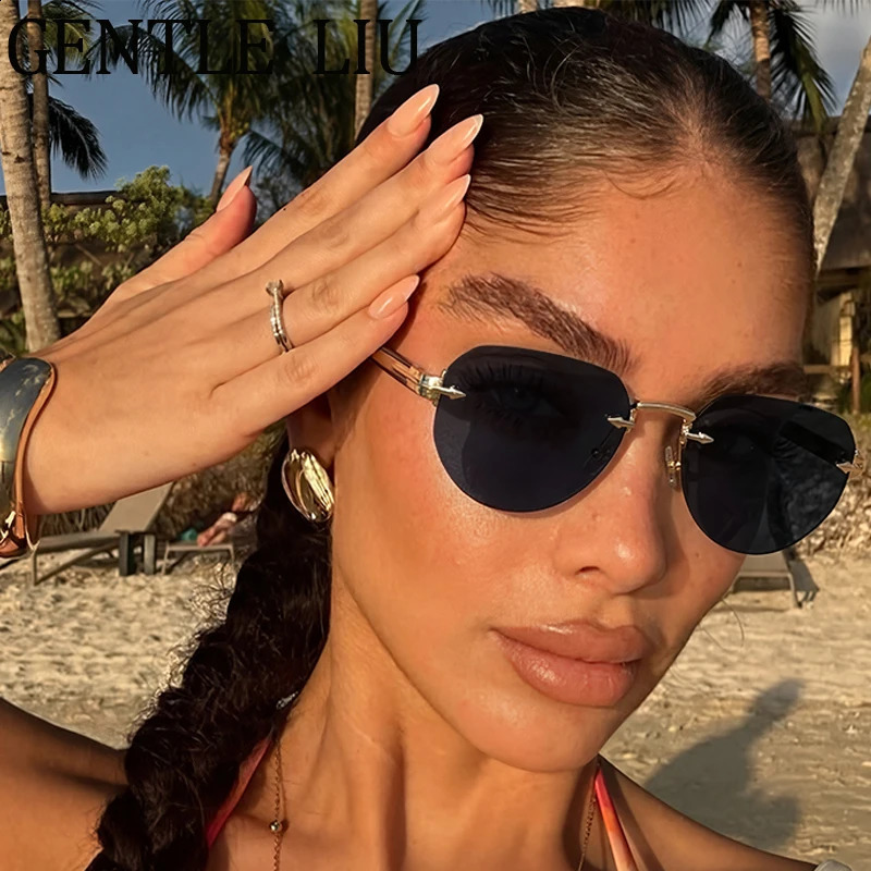 Polygon Punk Rimless Sunglasses Women 2026 y ner Vintage Geometric Oval Sun Glasses for Ladies Square Eyewear 260626 - view 4