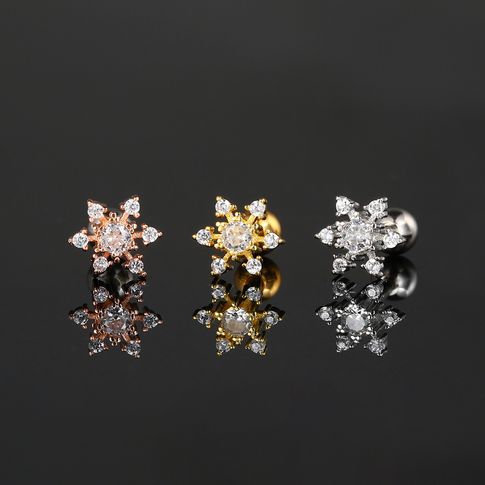 Fashion Versatile Zircon Bone Studs for Women Flower Star Moon Stainless Steel Rod Twist Ball Piercing Ear Jewelry Cross-Border Wholesale - view 4