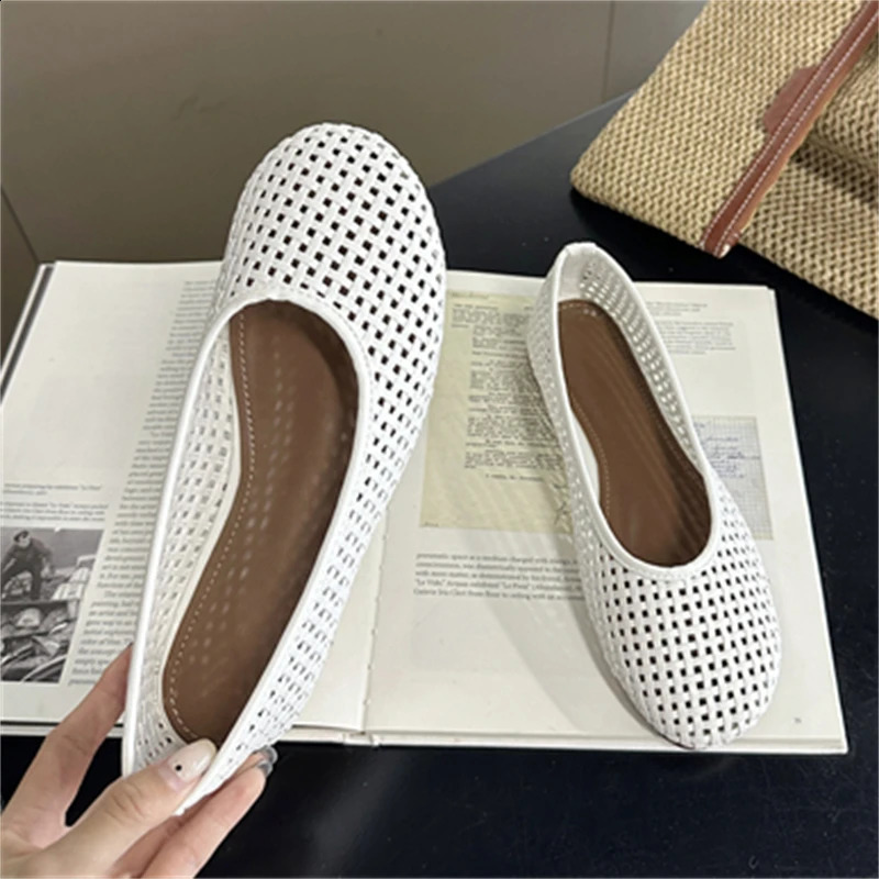 Aneikeh Light Blue Woven Mesh Ballet Flats Women Round Toe Breathable Slip On Casual Loafers Summer Flat Shoes 260626 - view 4