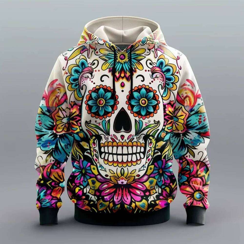 Retro Style Hoodies Skull Floral 3D Print Men Women Hooded Sweatshirts Oversized Y2k Harajuku Pullover Tracksuit Unisex Clothing W260626