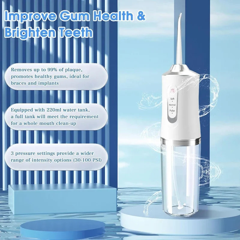 Portable Cordless Water Flosser USB Rechargeable Smart Electric Oral Irrigator w4 Jet Tips 3 Modes for Teeth Braces Care 260626 - view 6