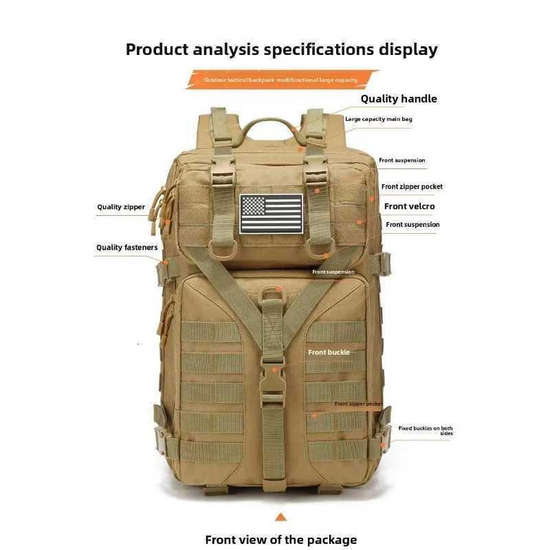 Sports Large-Capacity Backpack Camping Outdoor and Hiking Tactical Bag Water-Resistant Travel and Climbing Backpack M260626 - view 6