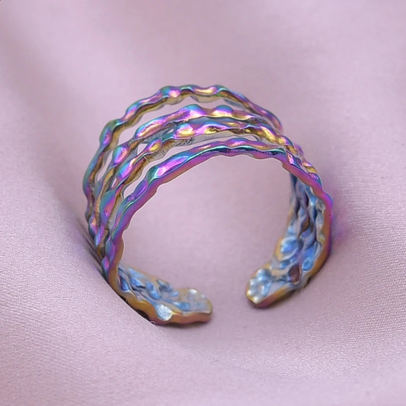 1pc Creative Irregular Wave Smooth Rings ConcaveConvex Surface Wide For Women Men Rainbow Punk Gothic Gift 260625 - view 5