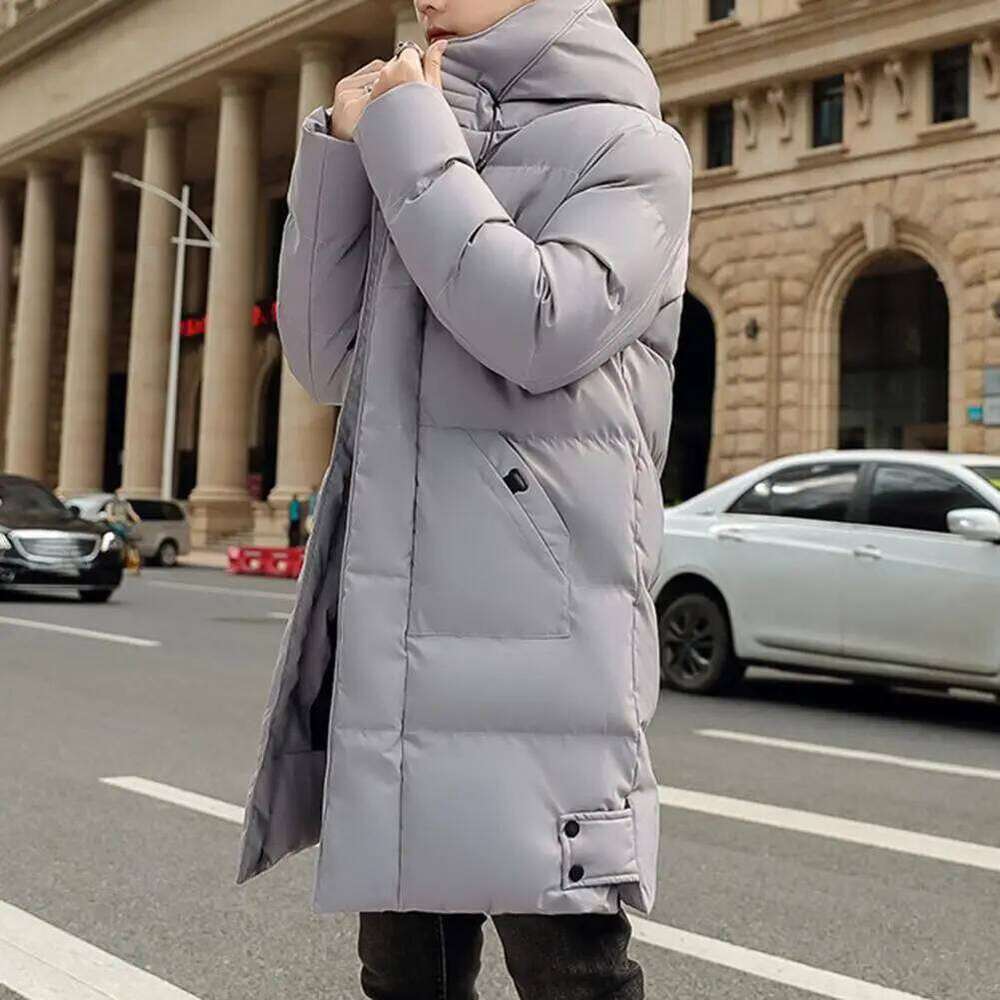 Down Hooded Thickened Solid Color Padded Cardigan Keep Warm Midi Length Zip Up Plus Size Men Winter Coat for Daily J260626 - view 3