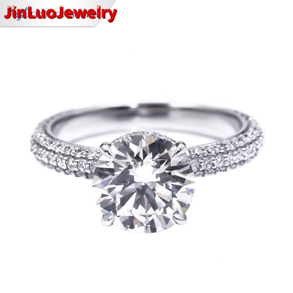 Tianyu Gems Lab Diamond Round Brilliant Cut 85mm DEF VVS 14K Solid White Gold Engagement Ring for Women