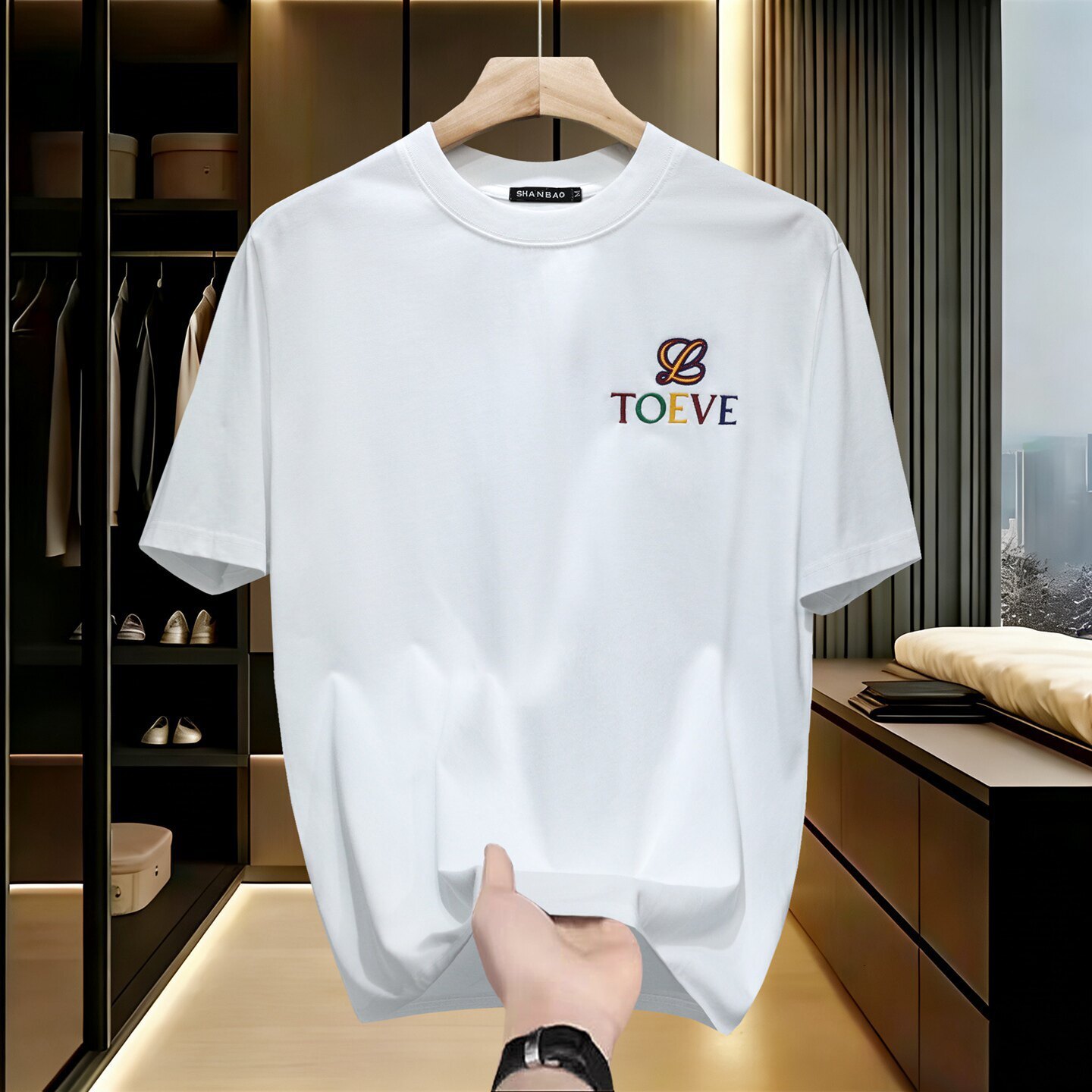 Men's Summer Tees, Punk Cotton-Blend Short-Sleeve T-Shirt with Letter Embroidery, White Slightly Loose Crew Neck Streetwear Top for Vacation, Casual W