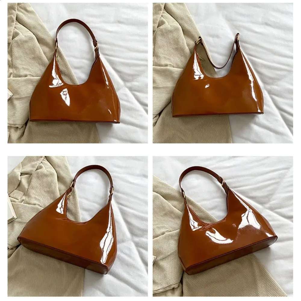 Fashion Glossy Retro Shoulder Bags PU Leather Armpit Bag Temperament French Style Womens Handbag Lady 260626 - view 5