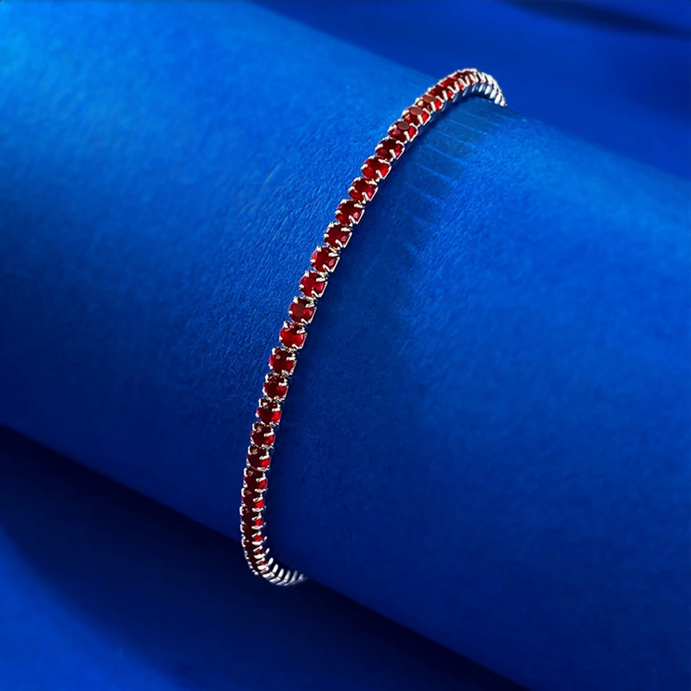 Wong Rain 100 925 Sterling Silver 2MM Round Cut Ruby Gemstone Tennis Chain Bracelets Bangle for Women Fine Jewelry Wholesale 260626 - view 5