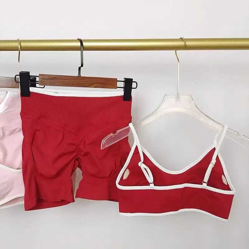 And Fitness Suit Vest Sports Contrasting Color Shock-absorbing Sports Bra High Waist Breathable Peach Hip Three Part Shorts Set M260626 - view 6