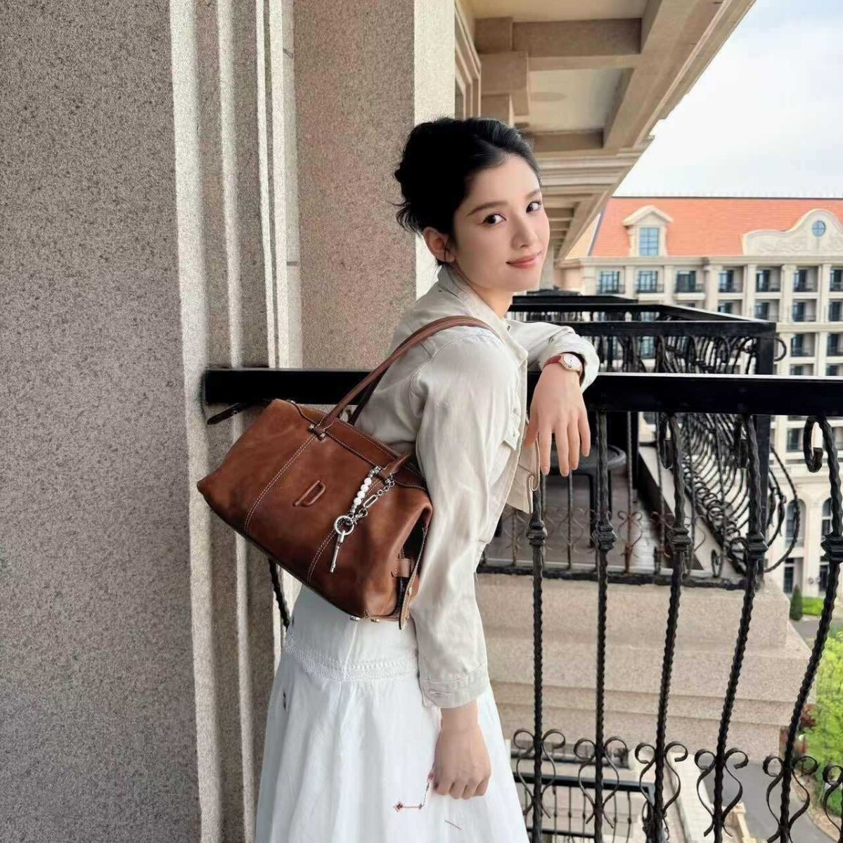 New Vegetable-Tanned Leather Clown Bowling Oil-Waxed Long Handle Handheld Underarm Commuter Single-Shoulder Baguette Boston Bag Underarm Bag Vintage F - view 4