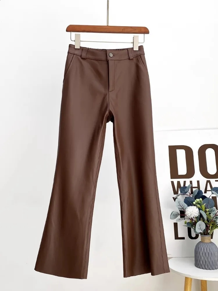 High Waist Slim Fit Office Lady Genuine Leather Pants Solid Elastic Fashion Flared Women Casual Trousers Size L4XL 260625 - view 4