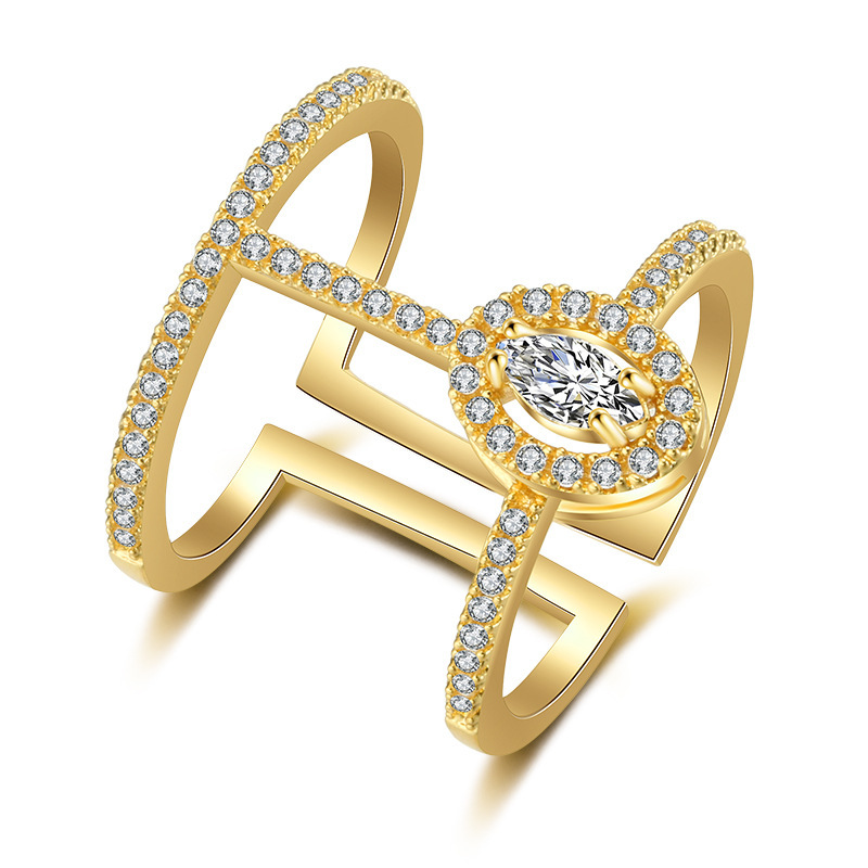 Ring Fashionable And Exquisite Geometric Layered Ring With Adjustable Opening Full Diamond Droplet Shaped Square Ring Accessory Designer Jewlery - view 6