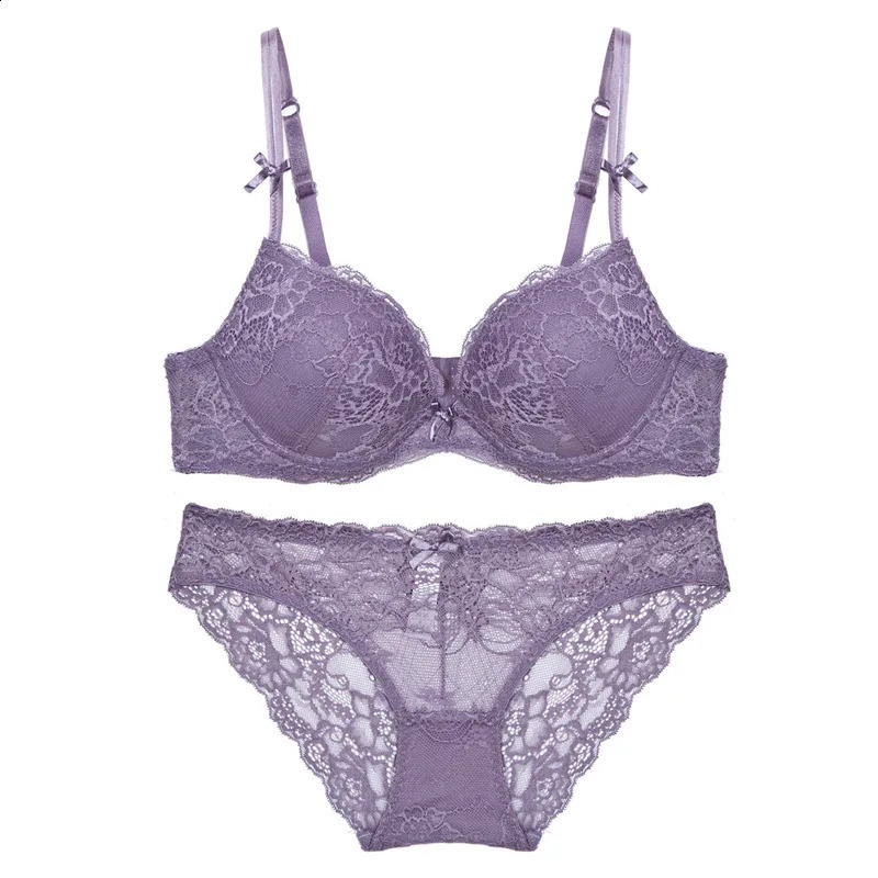 Europe Women Sexy Underwear Set Lace Embroidery Push Up Bra Romantic Purple Brassiere Fashion Panties Plus Size Lingerie 260626