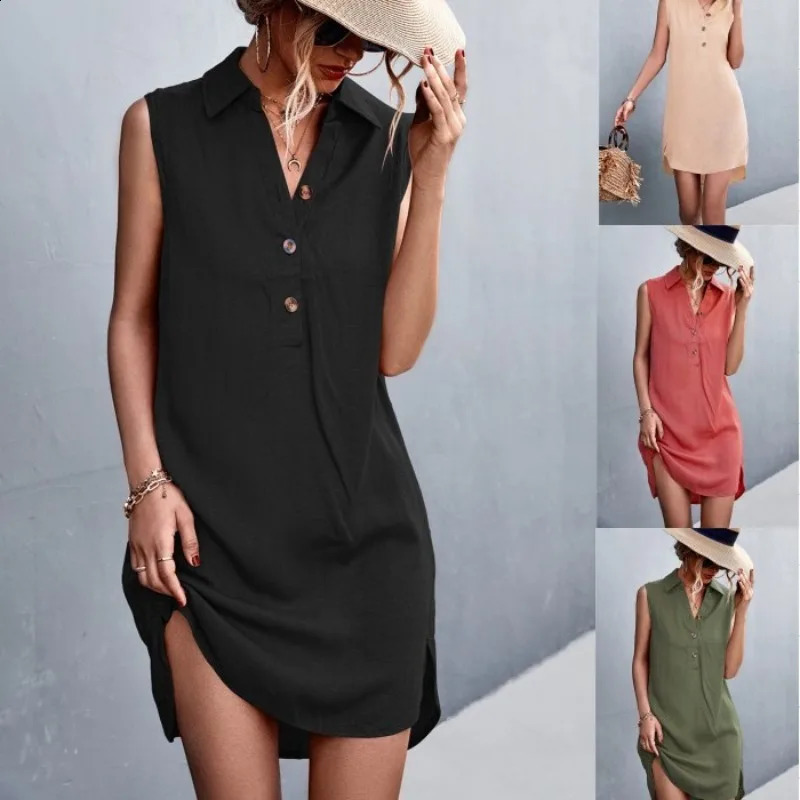 Summer Womens Dresses Vneck Button Sleeveless Vest Cotton Linen Ladies Clothes Y2K 260625 - view 7