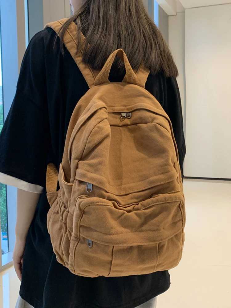 Womens Backpack Girl School Canvas Bag Large Capacity Vintage Backpacks for College Students Casual Female Travel Backpack M260626 - view 5