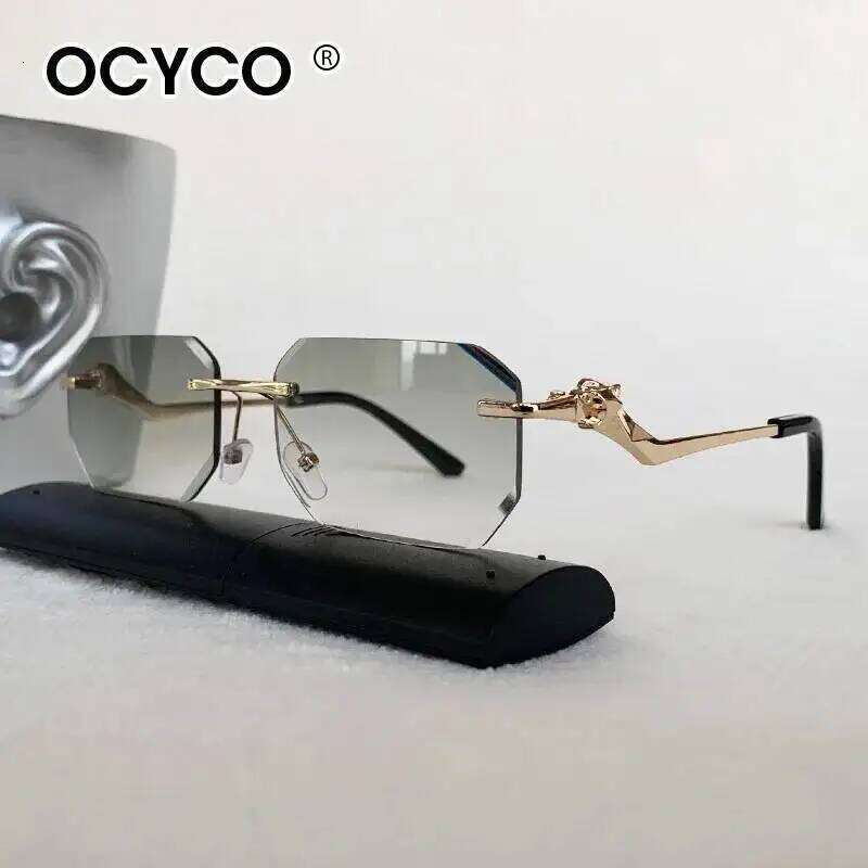 Fashion Square Rimless Sunglasses Men Women Vintage Rectangular Eyewear UV400 Brand Designer Sun Glasses Travel Shades 26Y0626