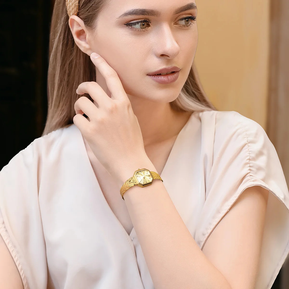 BERNY Gold Watch for Women Grit Dial Octagonal Ladies Quartz Wristwatch Stainless Steel Women Small Golden Watch y Watches 260625 - view 6