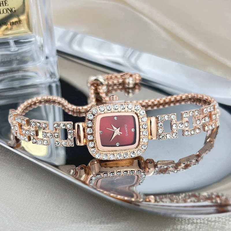 Cross-border small square bracelet pull womens watch free adjustment square chain diamond set small ladies quartz watch 260624 - view 7