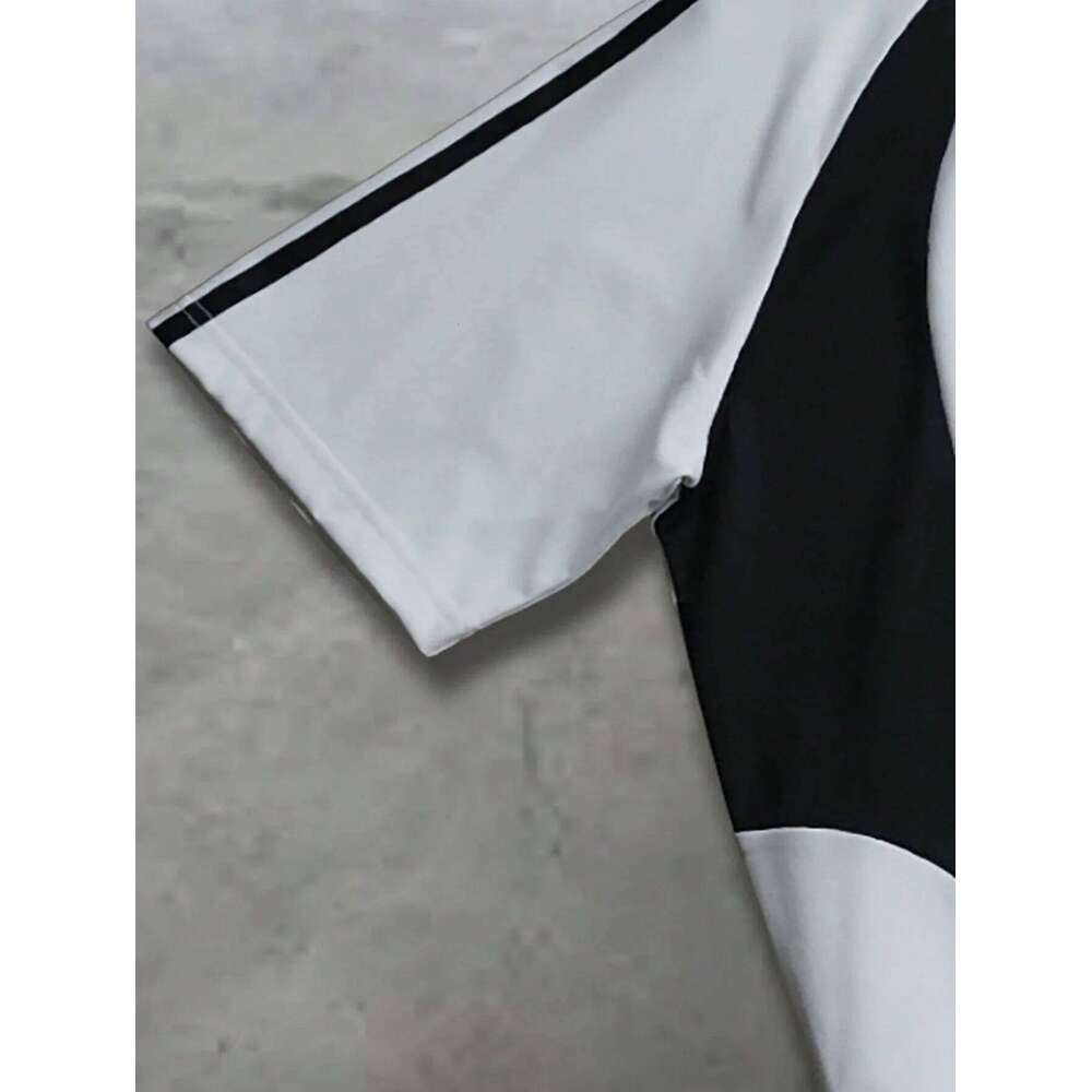 Men Sporty Short Sleeve Set Top Black White Colorblock Patchwork Fashion Casual Wear 2 Pieces Outdoor Trendy Sportswear 26Y0626 - view 4