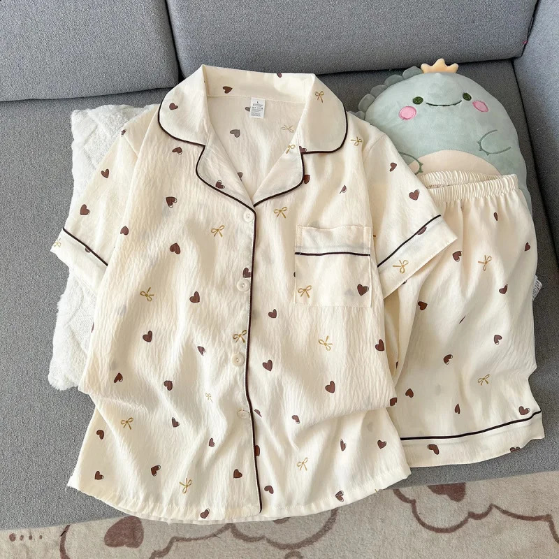 Shortsleeved shirt and shorts pajamas suitable for summer can be worn outside as casual home attire twopiece set 260625 - view 7