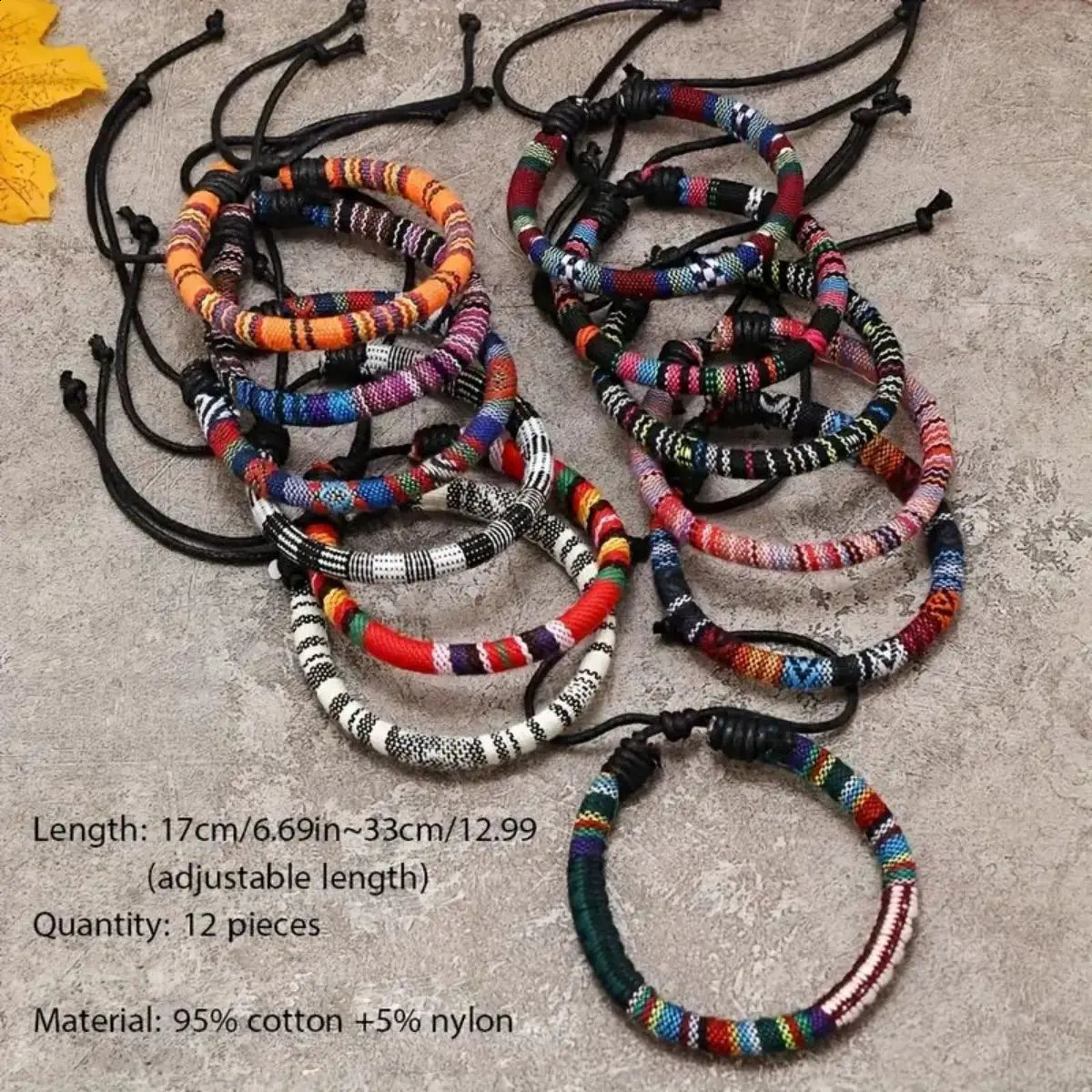 12pcs Selling Cotton Bohemian Color Hand Rope Unisex Bracelet 260617 - view 3