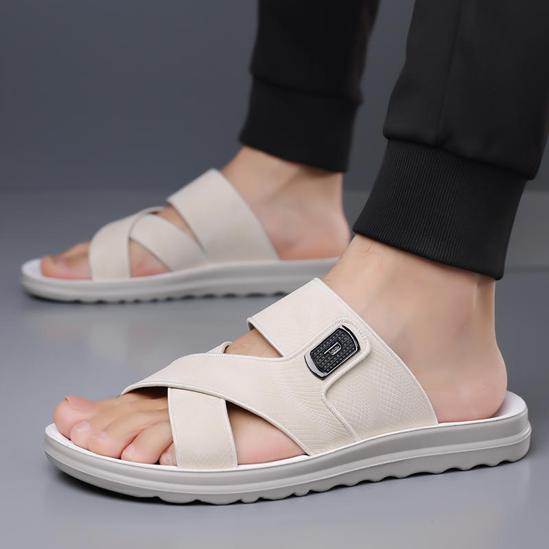 Men Cross Strap Faux Leather Slide Sandals Crocodile Texture Thick Cushion Platform Slippers Anti Slip Open Toe Summer Casual Beach Walking Slides - view 4