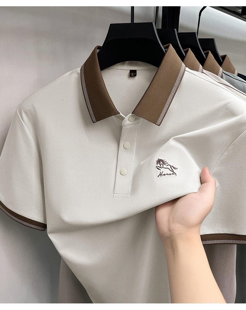 High-Quality Linen And Mulberry Silk Short-Sleeve Polo Shirt Men New Summer Style, Business Casual T-Shirt For Men - view 6