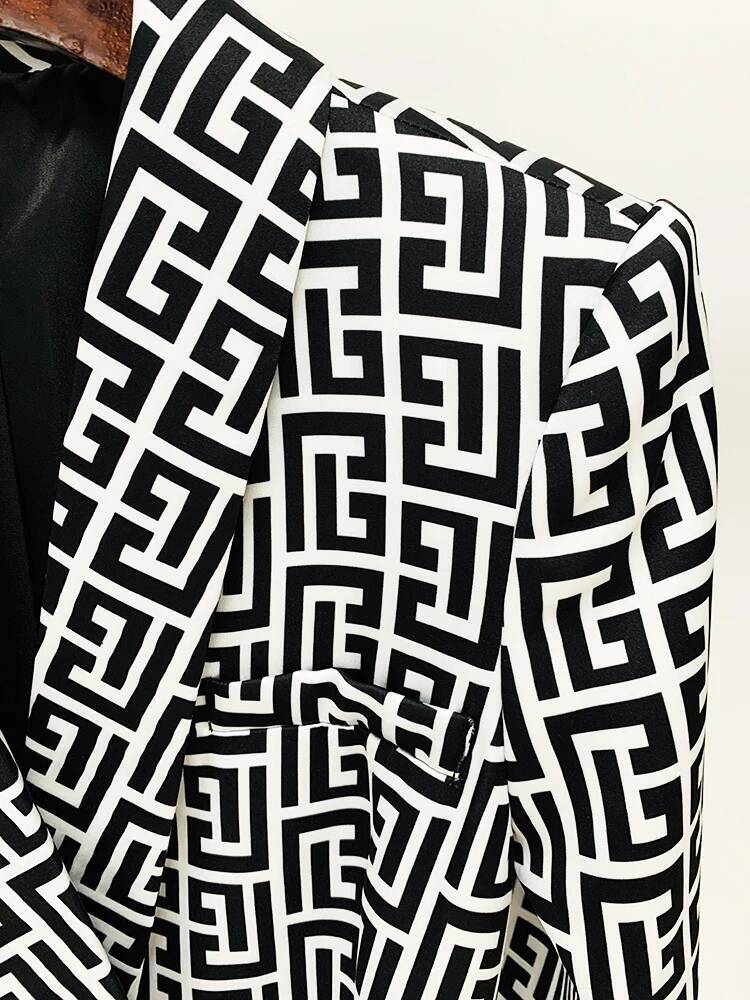 HIGH STREET Newest 2026 Stylish Designer Jacket Women's Double Breasted Monogram Printed Shawl Collar Belted Blazer - view 5