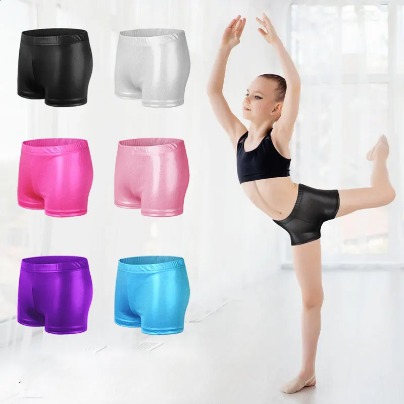Dance Shorts for Girls Kids Bronzing Metallic Pants Elastic Children Glossy Gymnastic Dancewear Blank Solid Sports Shiny Glitter 260626 - view 6