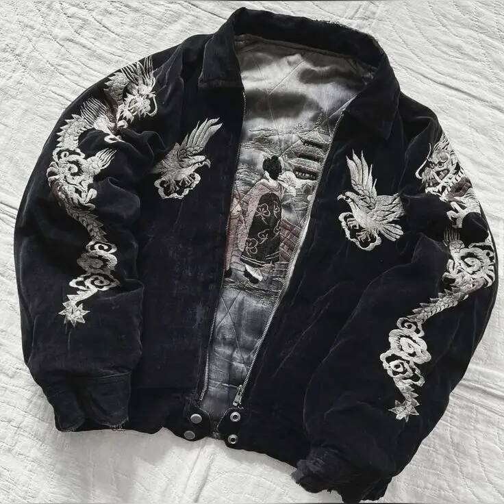 Hip Hop Japan Harajuku Style Jacket Gothic Dragon Pattern Bomber Jackets High Quality Embroidered Y2k Zipper Fleece Lined Coat Mdng260626 - view 4