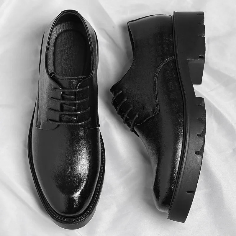 Mens Brogues Leather Elevator Shoes Man Height Increase Insole 8cm10cm Black Formal Business Wedding Work Men Shoes 260626 - view 6