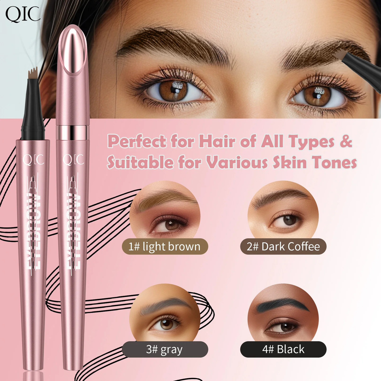 QIC Waterproof Microblading Eyebrow Pen - 4 Split Head Natural Look Brow Makeup in 6 Colors for All Skin Types 260626 - view 3