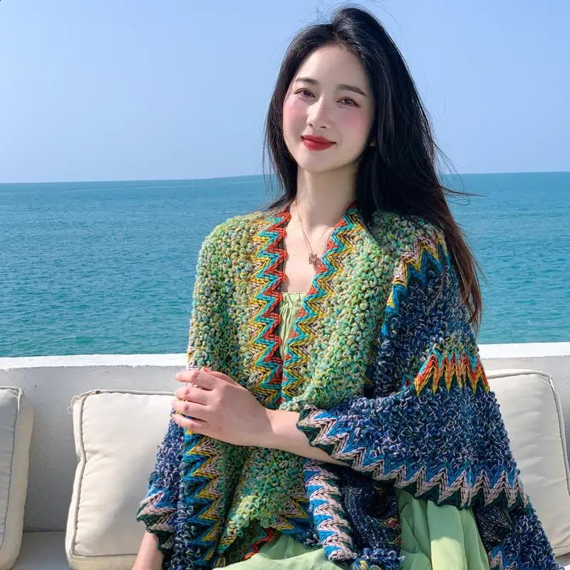 Ethnic Style Cape Oversized Sweater Jacket Women Fashion Loose Patchwork Warm Long Scarf Knitted Cardigan Woman 260625 - view 5