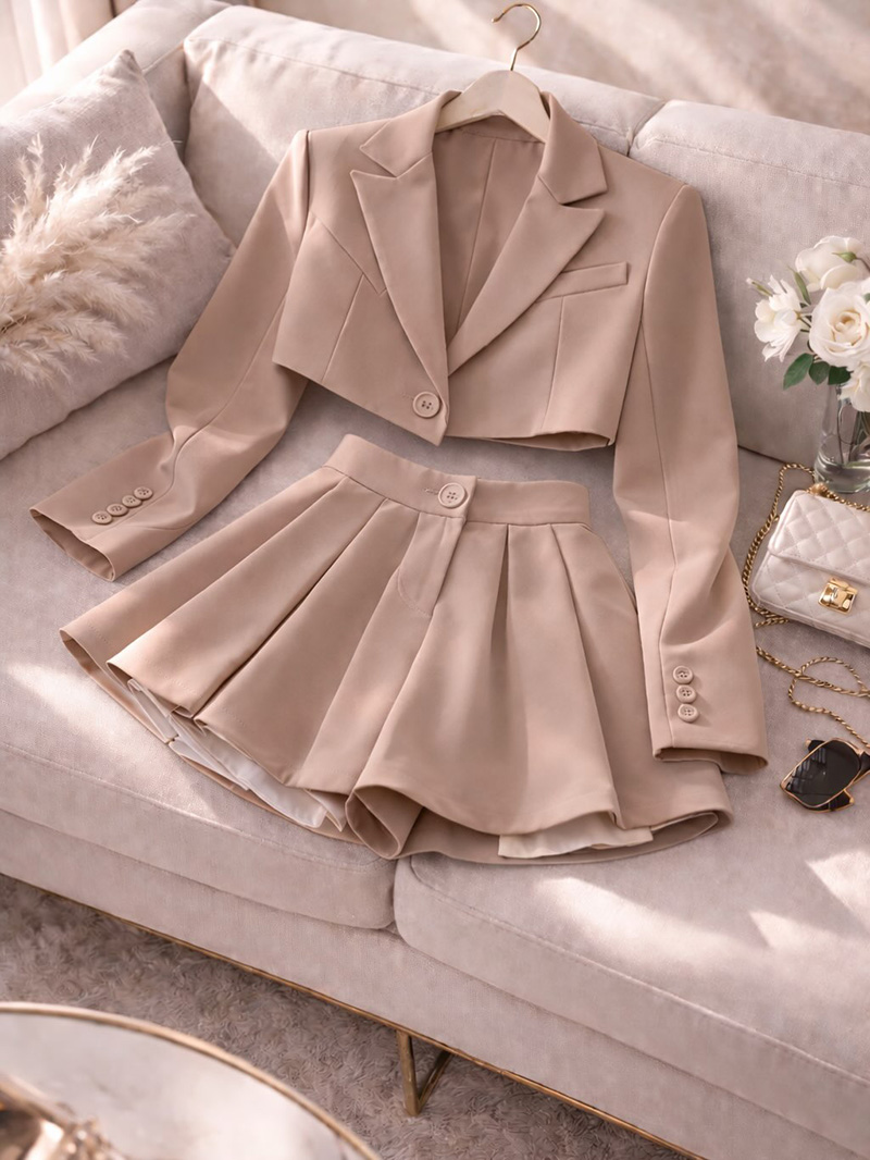 Womens Short Blazer Sets 2 Piece and Mini Skirt Sets Business Casual Suits SF061 - view 7