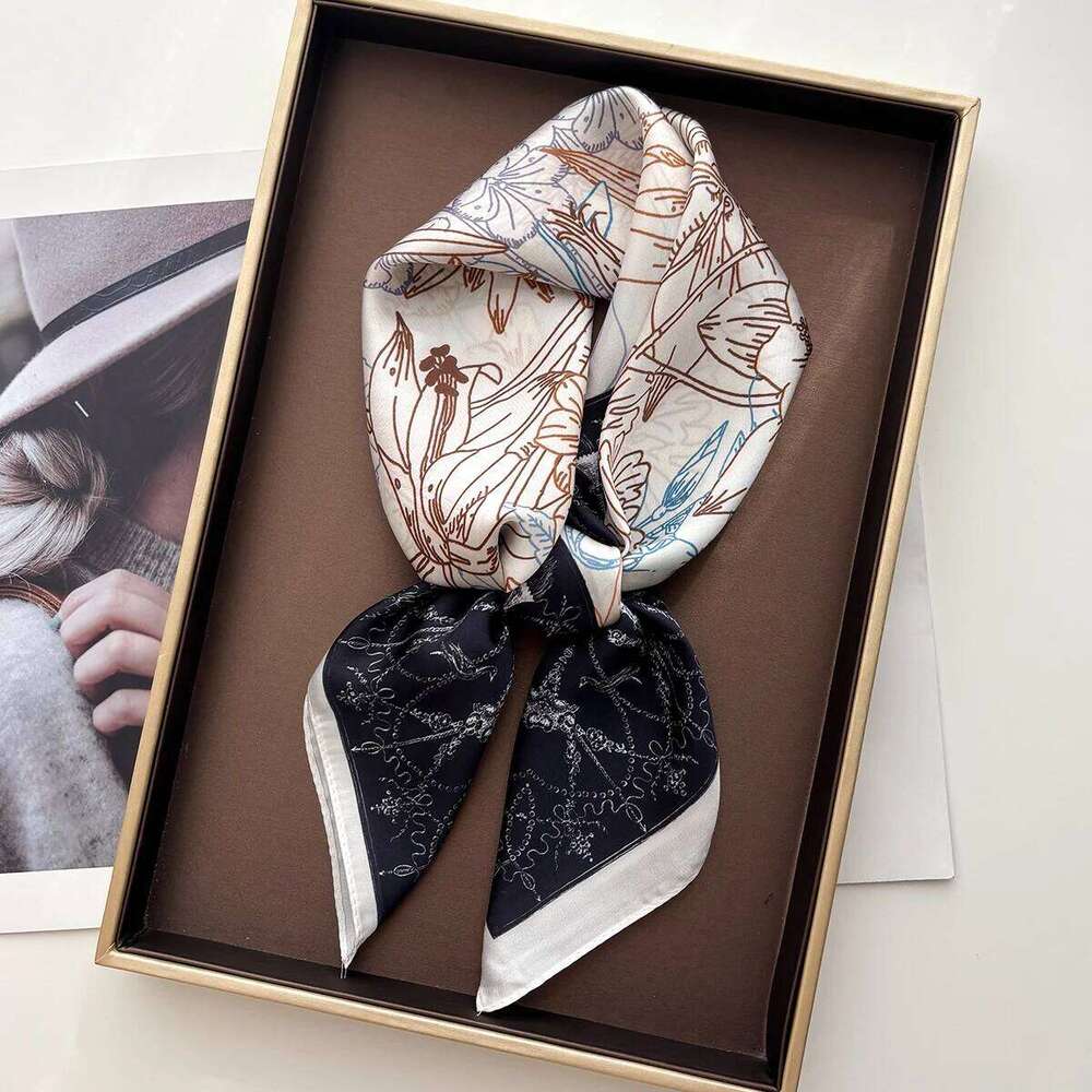 2026 Women Design Square Scarf Silk Imitation Print Neckerchief Bandana Foulard Lady Shawl Scarves Wrap Head Hair Band Ties 26Y06226