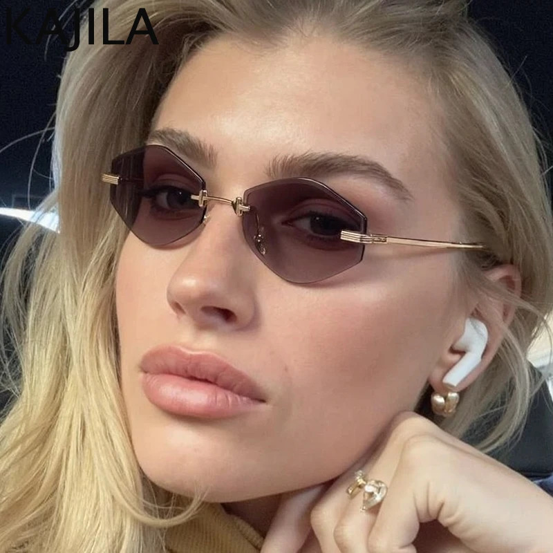 Small Hexagon Rimless Sunglasses Women 2025 y Retro Metal Frameless Polygon Sun Glasses Trendy Outdoor Shades UV400 260626 - view 4